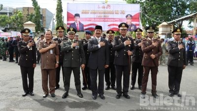 Kapolres Pamekasan Bersama Forkopimda Mengikuti Upacara Puncak Hari Bhayangkara ke-76 Secara Virtual