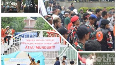 Tuntut Bupati Cianjur Transparan Dalam Bantuan Korban Gempa Masa Demo di Pendopo Cianjur