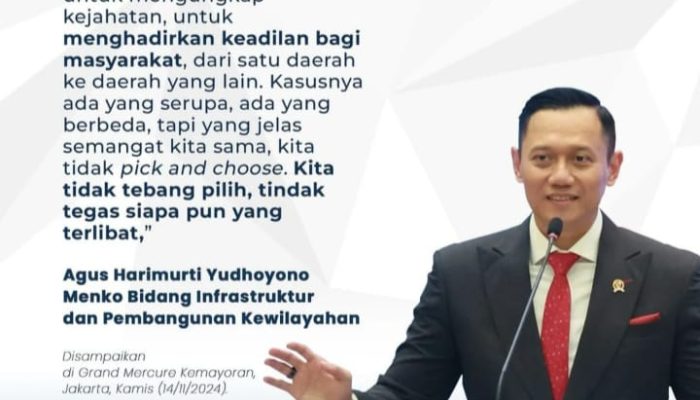 Buka Rakor Pencegahan dan Penyelesaian Tindak Pidana Pertanahan 2024, Menko Infra: Kita Tidak Tebang Pilih
