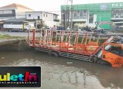 Truk Pengangkut Ayam Potong di Jombang Terguling ke Sungai, Diduga Sopir Mengantuk