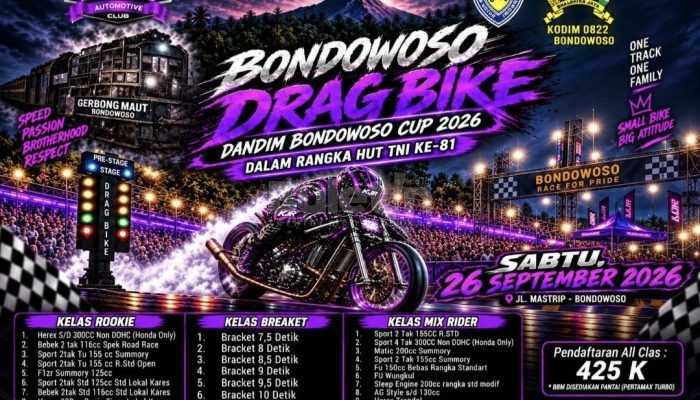 Bondowoso Drag Bike Dandim Cup 2026 Siap Menggebrak, Adu Kecepatan Meriahkan HUT TNI ke-81